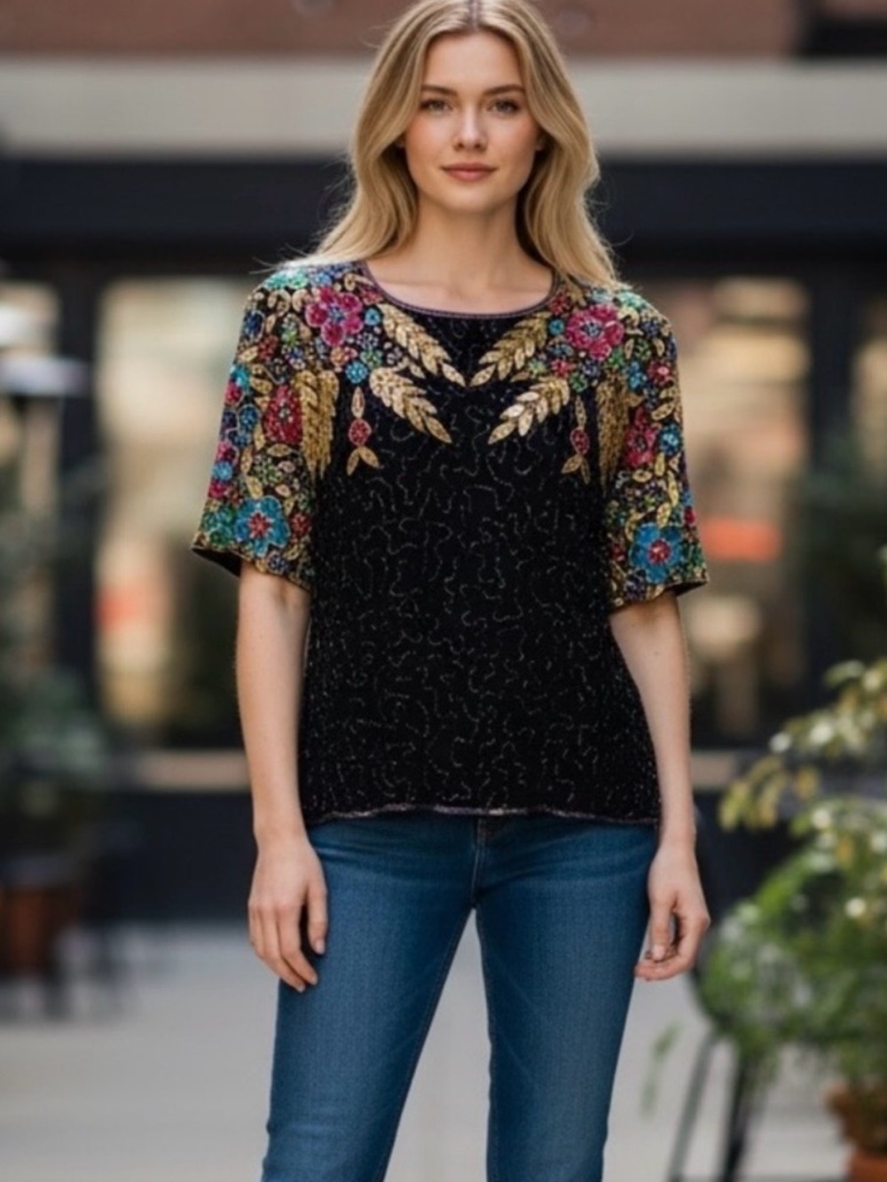 80’s Trophy Top  Stenay Bling Sequined Top Boxy Fit Party Statement Blouse